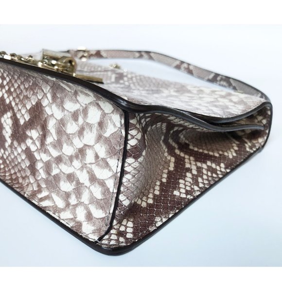 DKNY beige python leather crossbody bag, medium size snake print chain purse - Picture 6 of 12